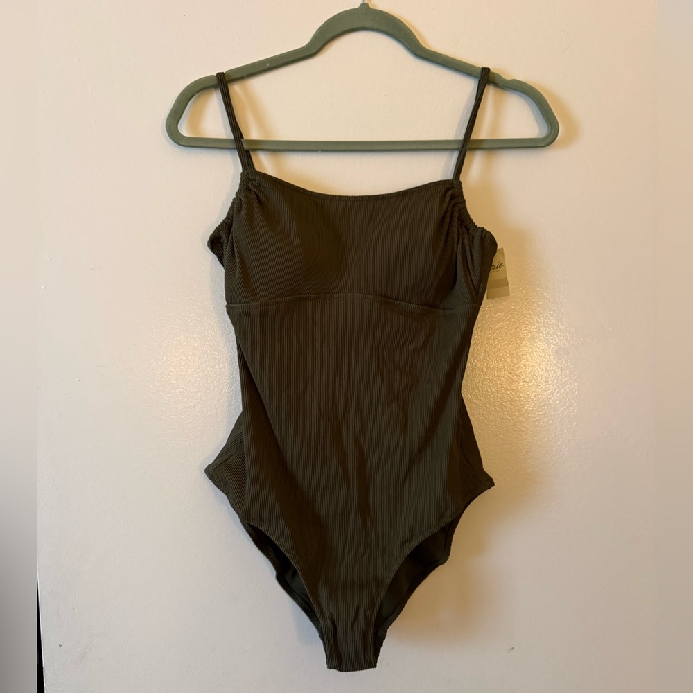 aerie Olive Green Ribbed One-Piece Swimsuit